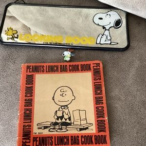 Vintage snoopy peanuts vanity mirror, mini cookbook , pin